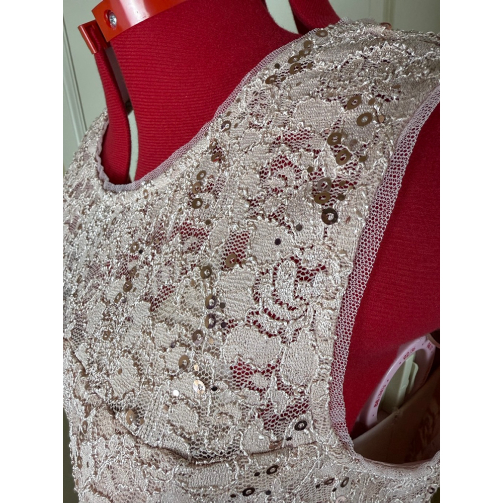 NWT Women's SLNY Plus 16 Blush Lace Sequin Midi Dress with Shrug 2PC Set - Picture 6 of 14